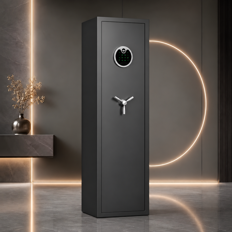 Ormaxis Titan X5, armoire forte verticale noire avec lecteur d'empreinte, clavier et poignée à trois branches